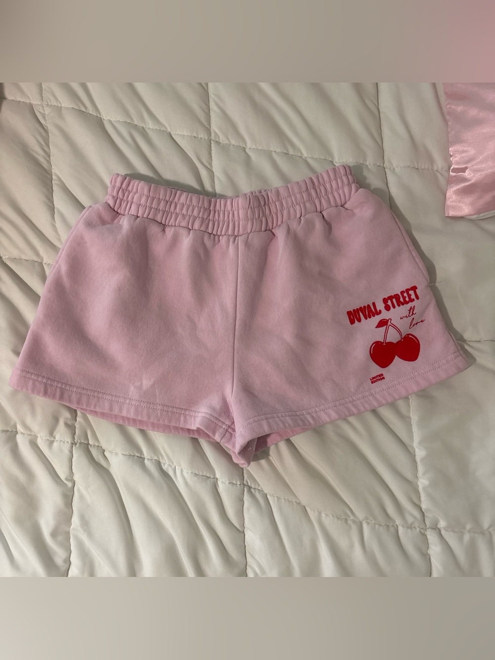 Pink Cherry Graphic Elastic-Waist Women’s Shorts part 2/2 of a matching set